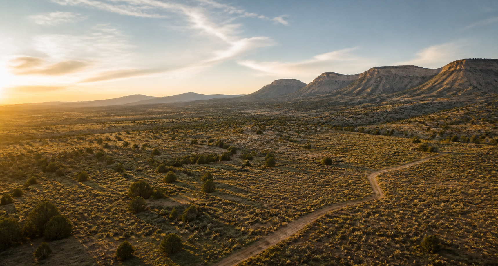 Expansive high desert acreage at sunset